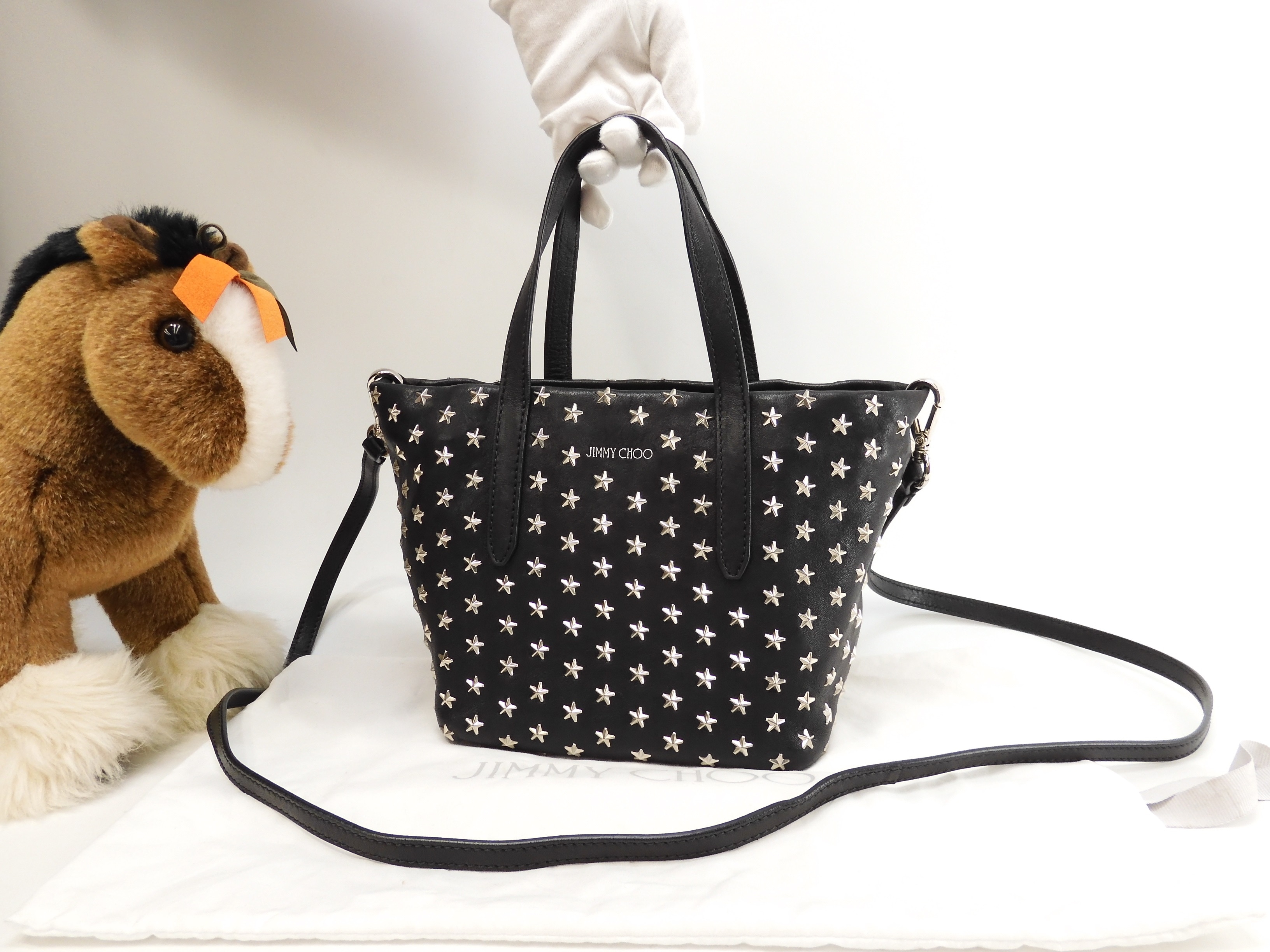 ミニサラ スタースタッズ レザー黒 ポシェットバッグ @T0T64Z