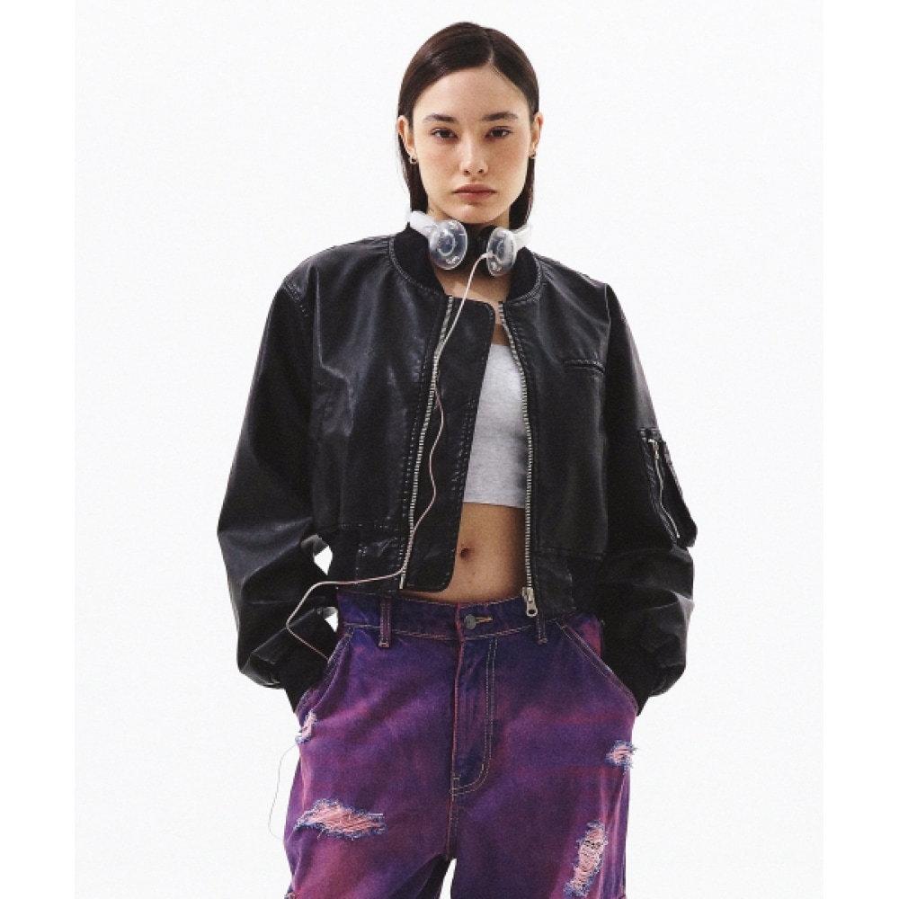 プレンダエイジングレザー MA-1 ジャケットグレー