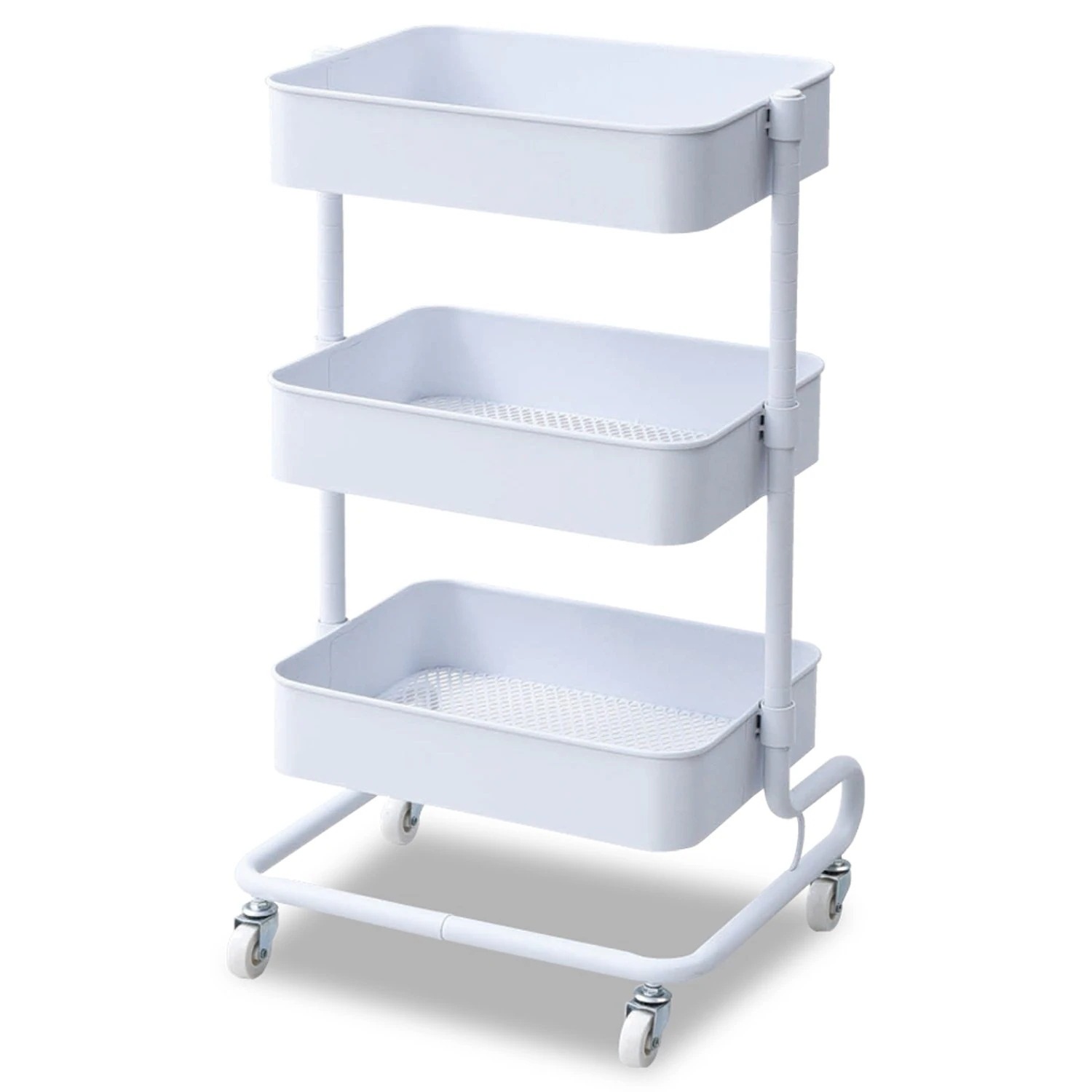 即日発送 山善(YAMAZEN) キッチンワゴン 高さ調節可能 全体耐荷重60k メッシュタイプ キャスター付き 幅46×奥行38×高さ81cmg バスケットトローリー 組立品 ホワイト LBT-3(