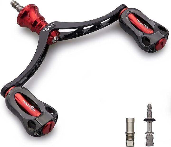 98mm リール ハンドル 22mm ノブ 搭載 シマノ ダイワ 通用 スピニングリール用 Aurora Series 855(ブラック＆レッド)