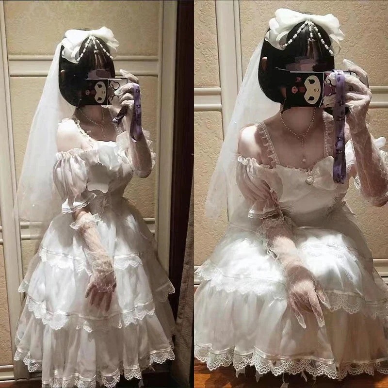 2024 春 ワンピース ロリータ 花嫁 かわいい 甘い フランス エレガント フレンチ エレガント ゴージャス ロリータ 結婚式 ドレス パーティードレス お呼ばれ 披露宴