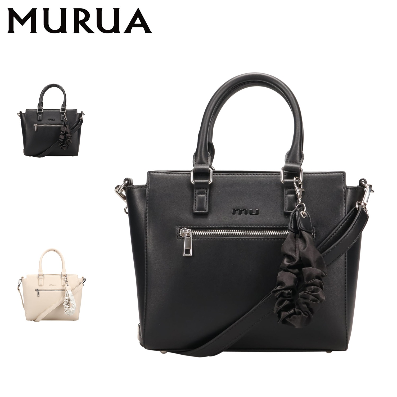 トートバッグ ショルダーバッグ 2WAY レディース ファスナー付き 斜めがけ ブラック ベージュ MR-B1335