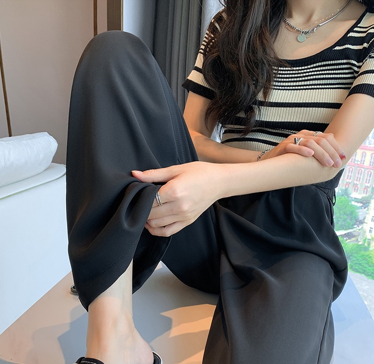 ボトムス パンツ ズボン ワイド ロング丈 ストレート 薄手 ハイウエスト 脚長効果 2XL 黒 グレー 白 ピンク 緑 カーキ 青 個性的 無地 春 夏 秋 冬 お出かけ 普段使い レディース