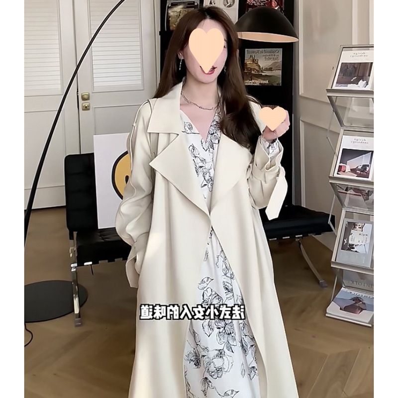 2025今年人気のミドル丈韓国風英国風ウインドブレーカーコート女性春秋カジュアル白衣小柄