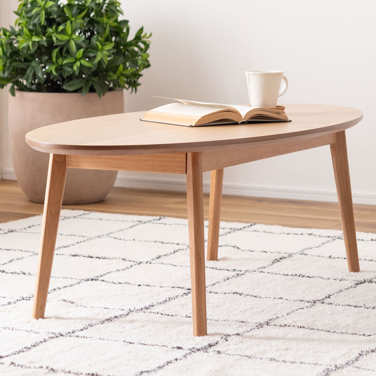 リビングテーブル オーバル型 幅120cm 高さ38cm オーク 木製 天然木 ローテーブル センターテーブル テーブル 丸 ラウンド 北欧 シンプル ナチュラル