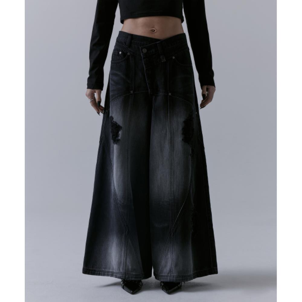 TREEMINGBIRD Damaged Over Wide Denim Pants Black TM247 21,350円