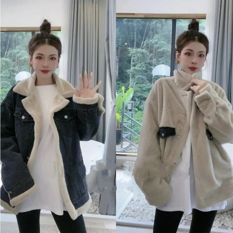 AWアウター冬 ニュースタイル 日韓 おしゃれ 両面着用 カジュアル 裏起毛 ジャケット 百掛け 厚手 防寒カジュア ライダース ムートンファッション ダウンジャケット 裏起毛ファッション