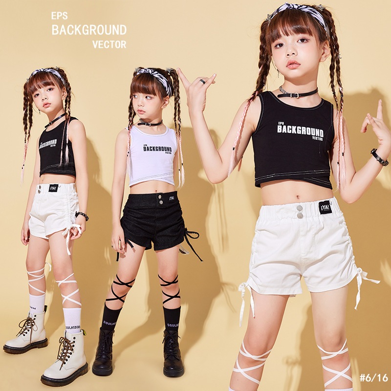ジャズダンス服 女の子 ストリートパフォーマンス服 子供ストリートダンス かっこいい おしゃれ ベスト パフォーマンス ファッション スーツ 夏