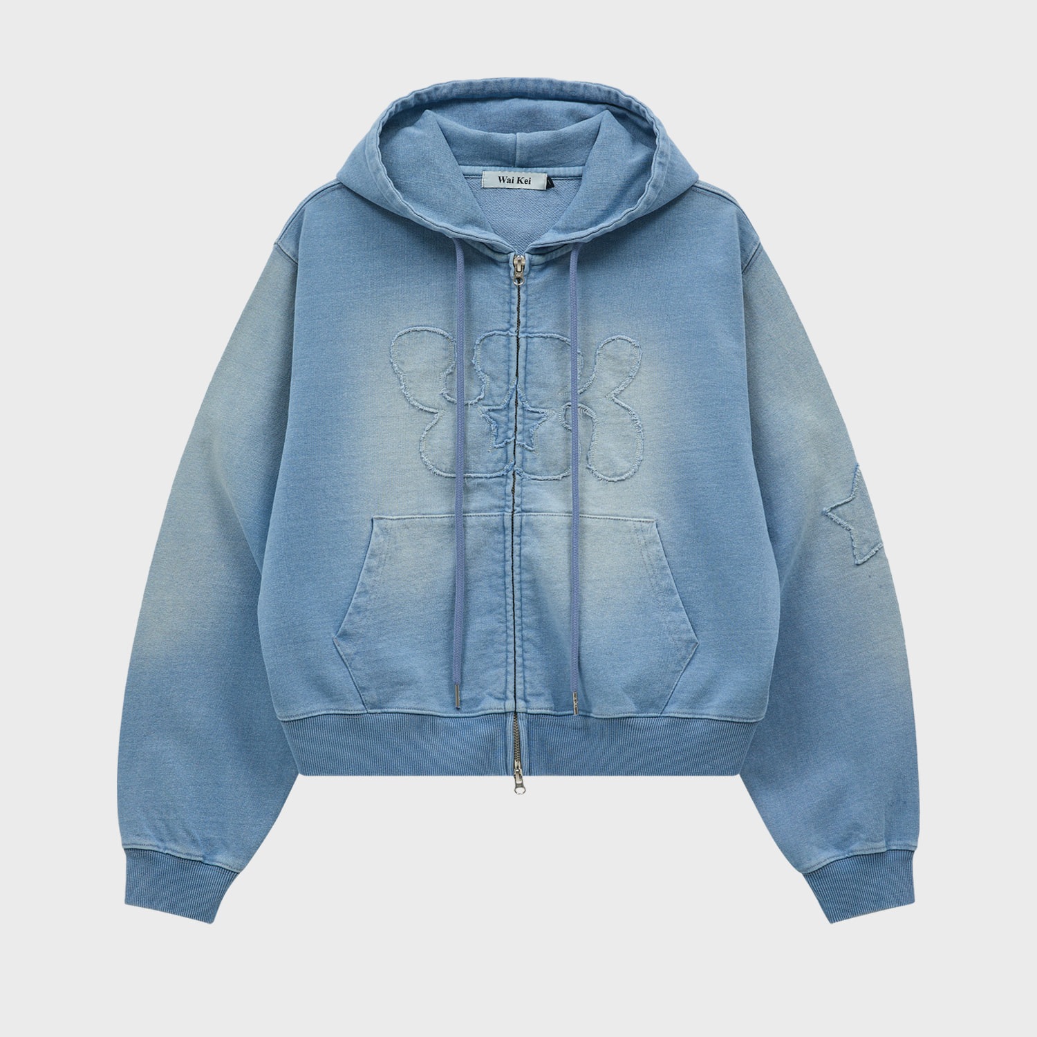 YK Applique Denim Hood Zip Up LIGHT BLUE