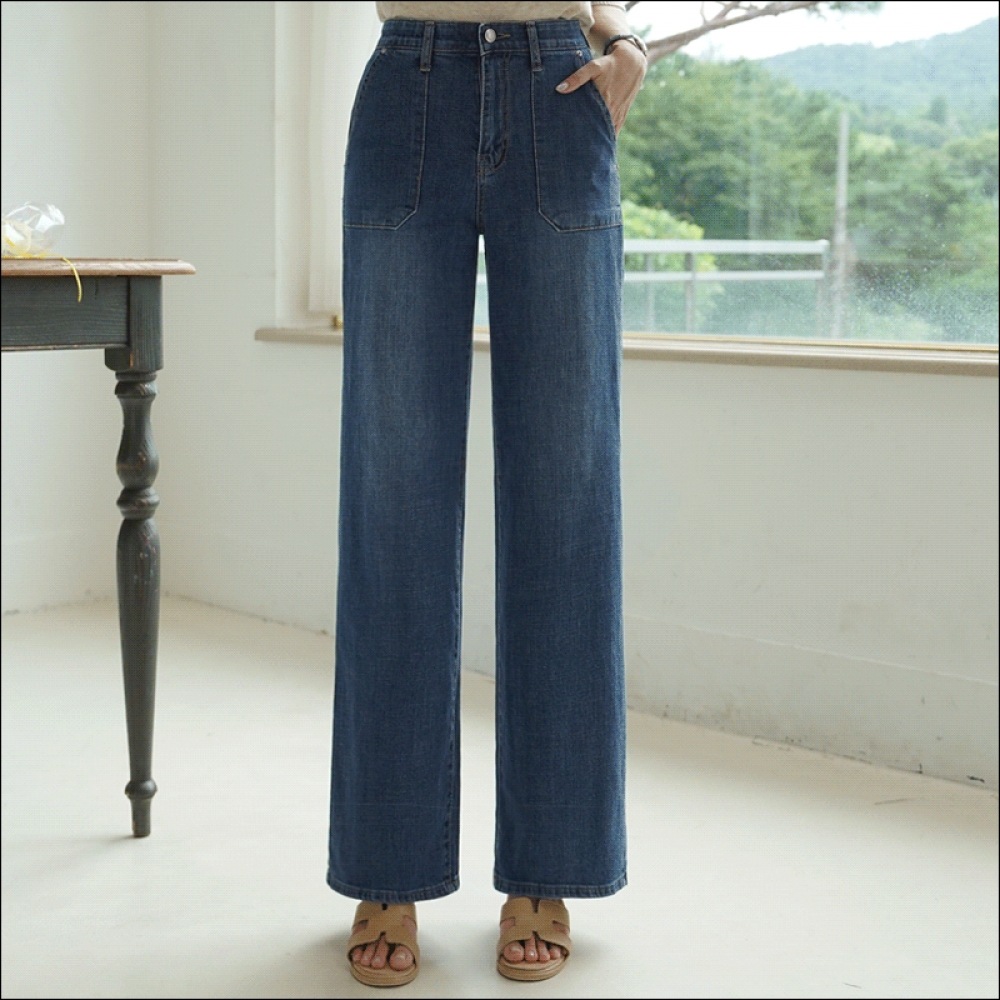 クリック&ファニーセンシビリティポケットストレートデニムパンツ [SMLXLサイズ]