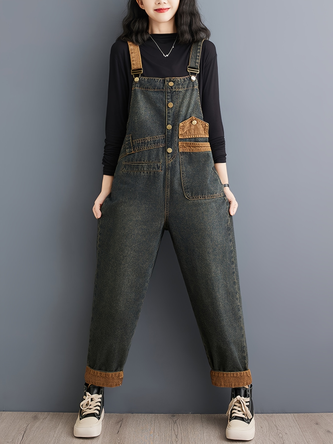 レディースデニムオーバーオールカジュアルなショルダーストラップパンツ長袖ノースリーブウエストレス無地ゆったりフィットユニセックスオールシーズン織物