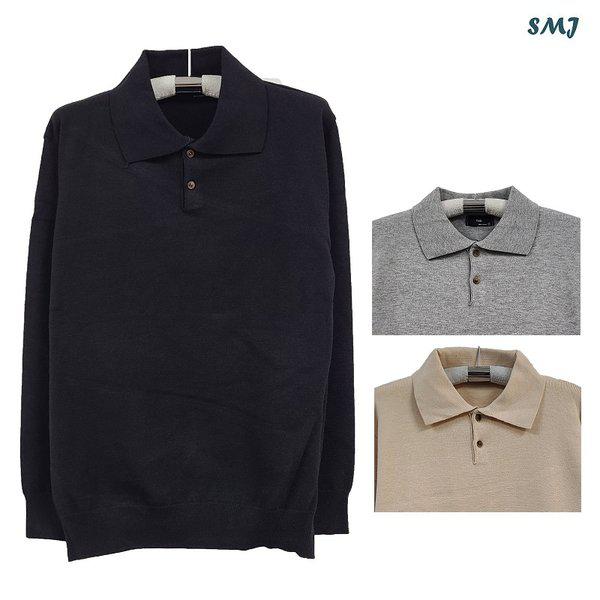 SMJ1426 ニットカラー長袖Tシャツ メンズカラーTシャツ 男性カラーニット