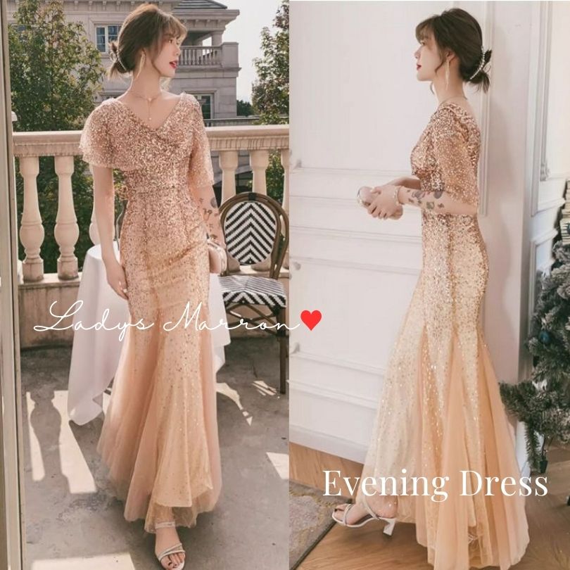 【即納】イブニングドレス スパンコールドレス マーメイドドレス マーメードドレス ロングドレス お呼ばれドレス 結婚式 パーティードレス かっこいい 結婚式お呼ばれドレス 韓国 春 夏 秋 冬 半袖