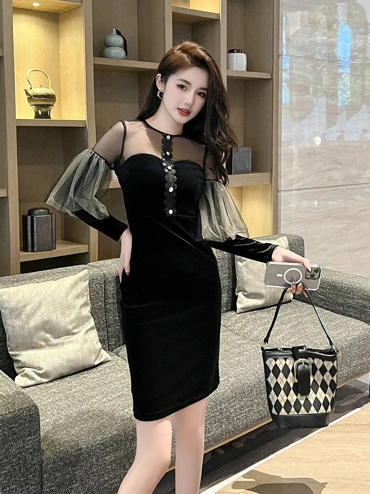 秋冬 チュール ショートワンピース パーティードレス キャバ 着痩せ 大人 同窓会 披露宴 卒業式 結婚式 演奏会 ウェディング 二次会30%までに制限