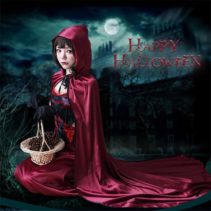 （3点セット）ハロウィン 巫女 コスプレ 学園祭 文化祭 リボン M L XL レッド セット ワンピース