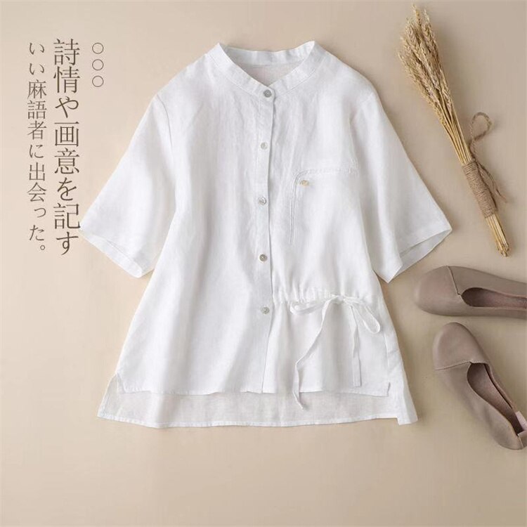 見た目カワイイ早い者勝ち レトロ リネン 半袖 上着 怠惰な風 アート ハーフスリーブ コットン シ