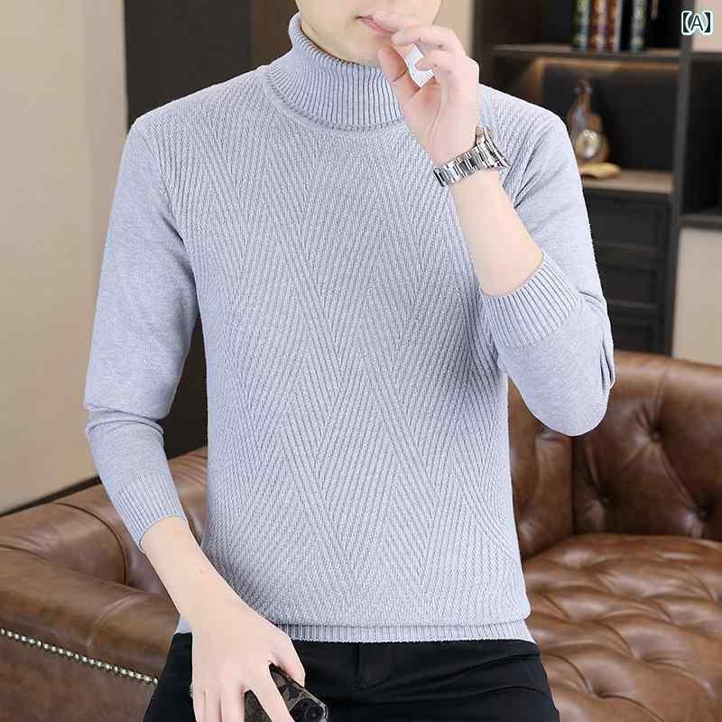 メンズ トップスス おしゃれ タートルネック プルオーバー セーター 秋冬 無地 シンプル 長袖 セーター