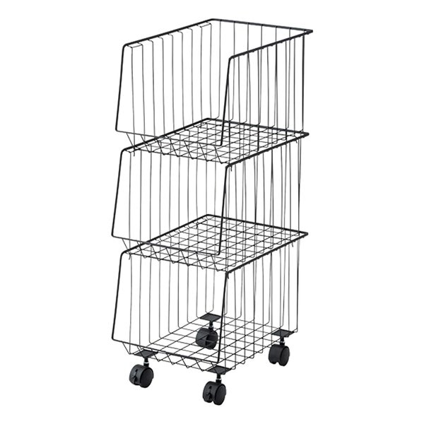 スタッキングワゴン3D ブラック W26.5×D37.5×H73 AKB-438BK