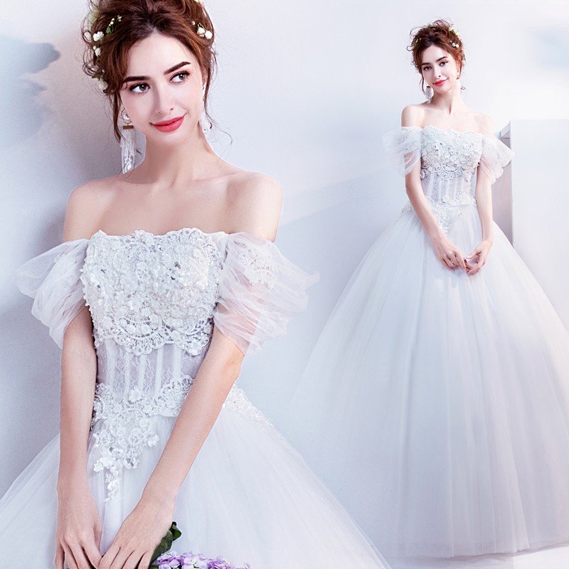 ウェディングドレス 袖あり 白 ウエディングドレス 結婚式 花嫁 ロング パーティードレス 二次会 イブニングドレス 編み上げタイプ 大きいサイズ
