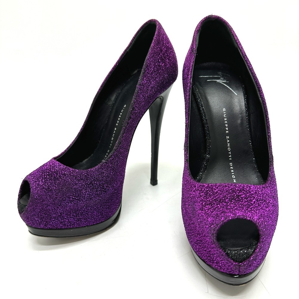 GIUSEPPE ZANOTTI ジュゼッペザノッティ パンプス ラメ オープントゥ レザー パープル