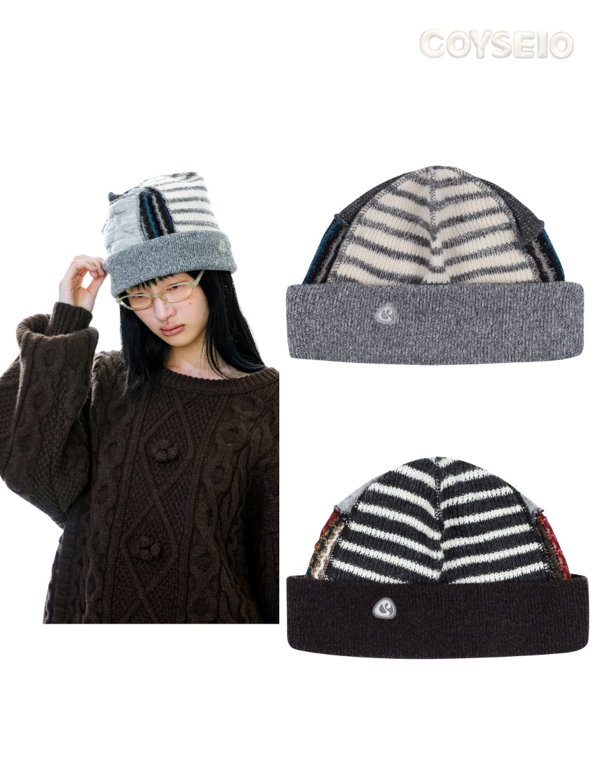 韓国限定 韓国人気 SNS 流行 ファッション トレンド 帽子 ニット帽 PATCHWORK BEANIE (2カラー)
