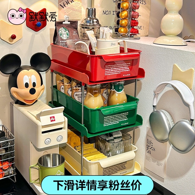 コーヒーコーナーティーバッグラックデスクトップ引き出し式収納ボックスワークステーション大容量コーヒーカップ重ねカップラック