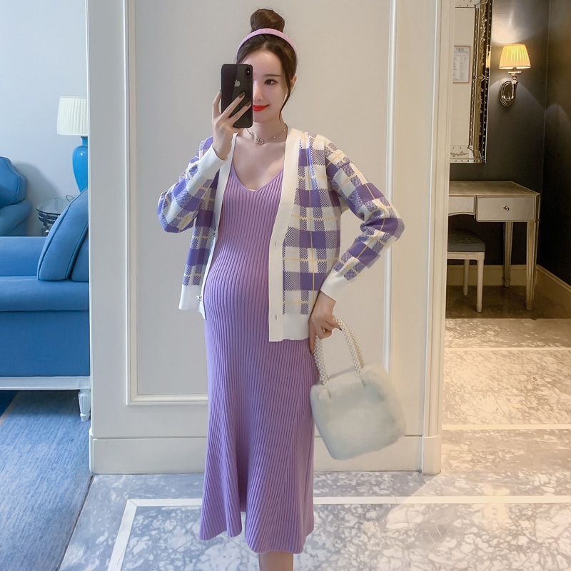 【送料無料】マタニティ セットアップ カーディガン + ワンピース 2点セット リブニット 5,362円