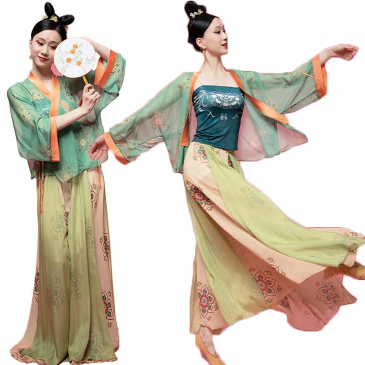古典ダンスウェア 中華風コスチューム 羽織 透け感 中華古典衣装 フレアスカート レディースダンスウェア ダンス練習着 団服 レッスン着 舞台衣装 ステージ衣装 イベント コンクール 古典ダンス/ヨガ