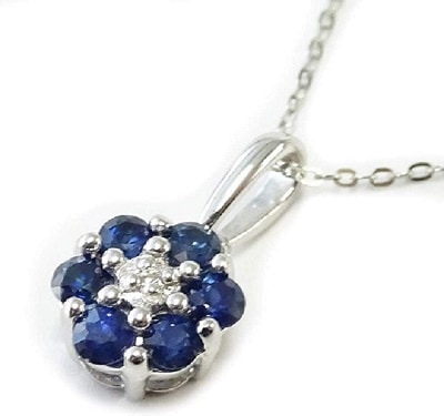 天然サファイアペンダントネックレス プラチナチェーン付フラワーデザイン14005PTギフトラッピング済み9月誕生石サファイア