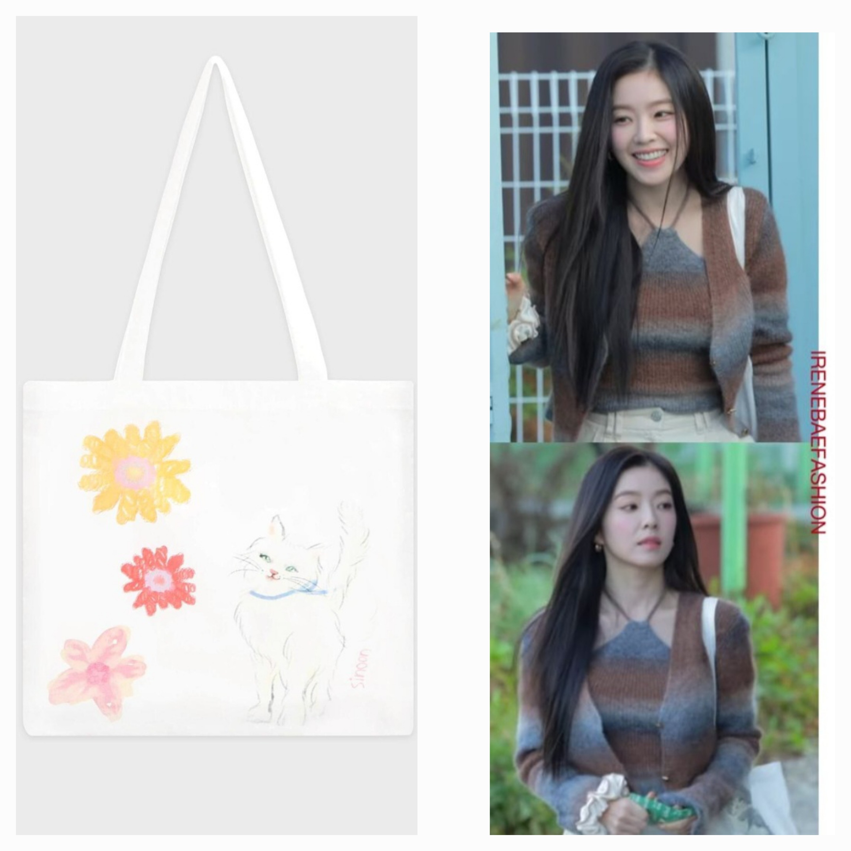 Sinoon/Red velvet Irene wear/Cat Flower Eco Bag (White) エコ