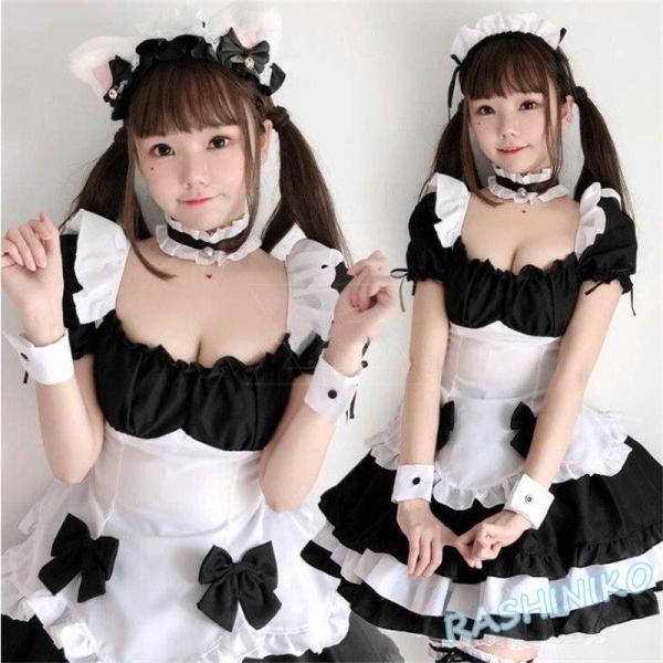 メイド コスプレ 魔女 メイド服 猫 コスム ハロウィン衣装 女王 巫女 魔法使い 黒 白 ワンピース 6点セット レディース ロングドレス パーティー変装