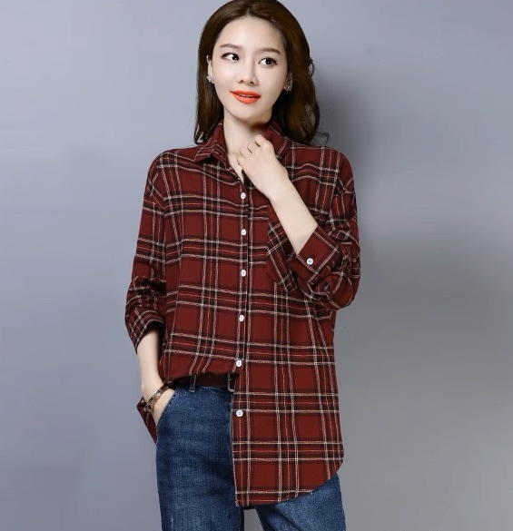 レディース トップス シャツ ミドル丈 長袖 カフスリーブ Vネック 襟付き ストレート ポケット 前開き 大人可愛い きれいめ シンプル カジュアル おしゃれ レトロ こなれ感 ボタン チェック柄