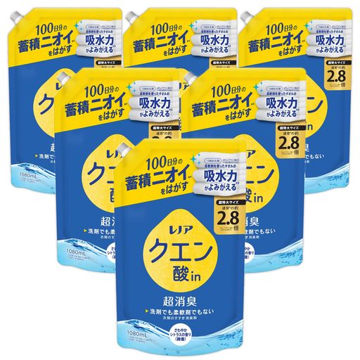 [ケース販売] レノア クエン酸IN 超消臭 すすぎ消臭剤 さわやかシトラス(微香) 詰め替え 1080MLX6袋