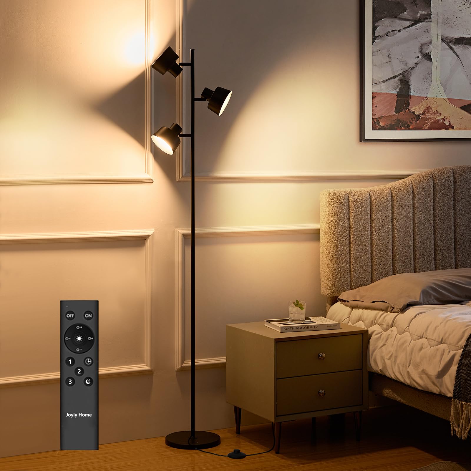 Joyly Home LEDフロアスタンドライト 高輝度・省エネ 調光・調色・タイマー機能付き リモコン & タッチコントロール 目に優しい・眩しくない 三つの独立光源制御可能 金属