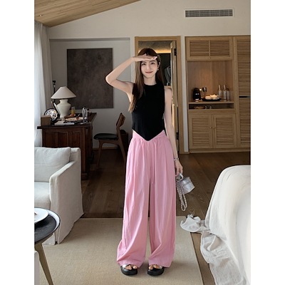 レトロな感じのカジュアルなワイドパンツ女性のだぶだぶのルーズなズボンの筒モップのズボン