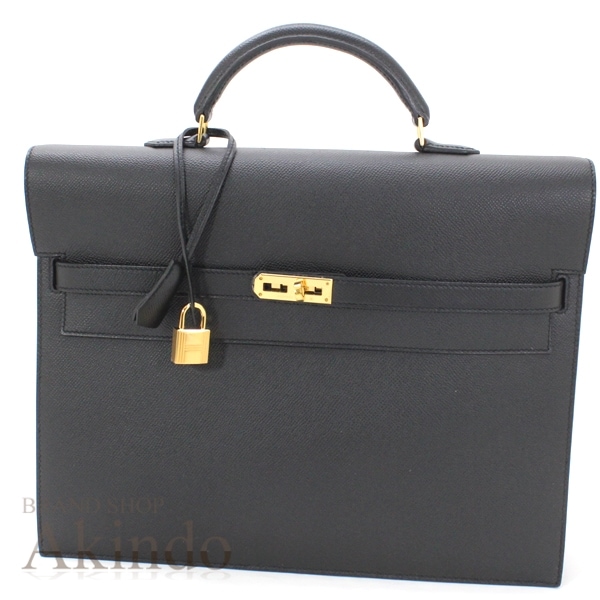 ビジネスバッグ ブリーフケース ケリーデペッシュ34 ハンドバッグ エプソン レザー 黒 ブラック ゴールド金具 SPO 仕事 書類バッグ メンズ ブランド セレブ クール【新