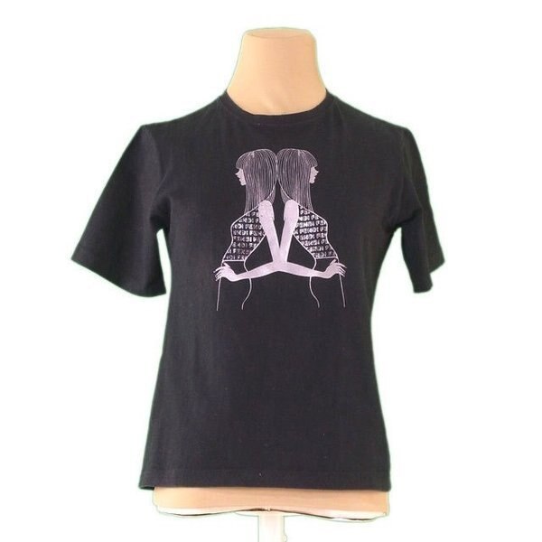 Tシャツ ガールプリント ブラック グレー 中古