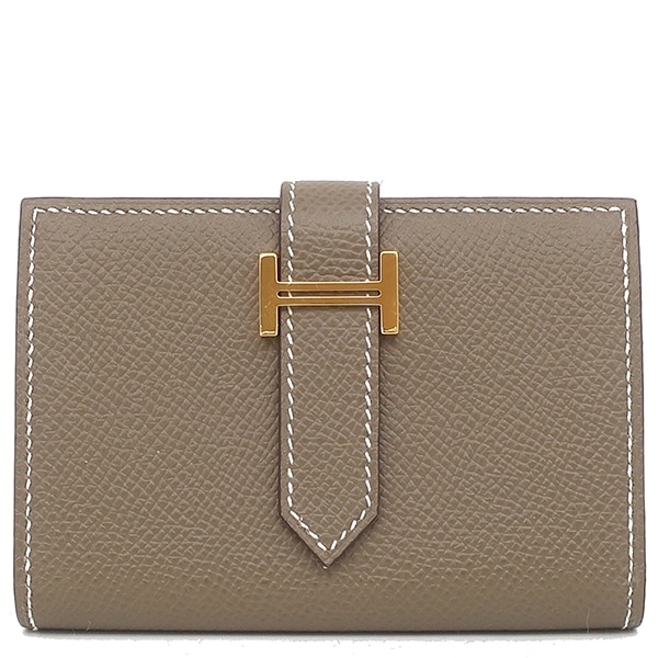 エルメス 二つ折り財布 ベアンミニ ヴォーエプソン エトゥープ ゴールド金具 グレージュ コンパクト財布 コインケース Y刻印 【保存袋】【中古】