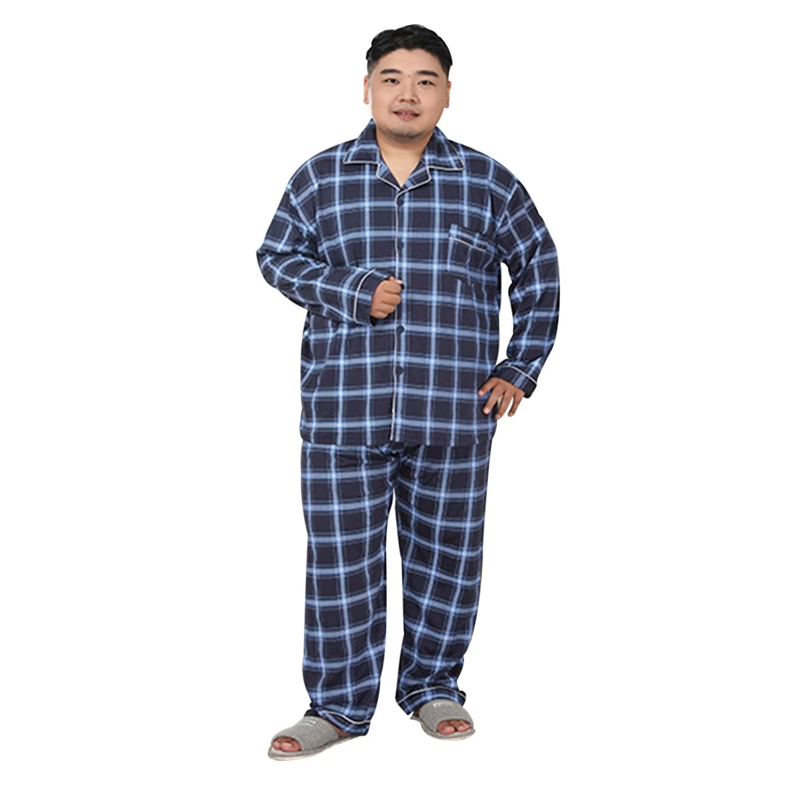 [HEWEAYTA] パジャマ メンズ ルームウェア 大きいサイズ 3XL-5XL 90-140KG 上下セット ゆったり 綿 長袖 吸汗 通気 肌に優しい 薄手 春秋冬 部屋着(606ネイビーブルー