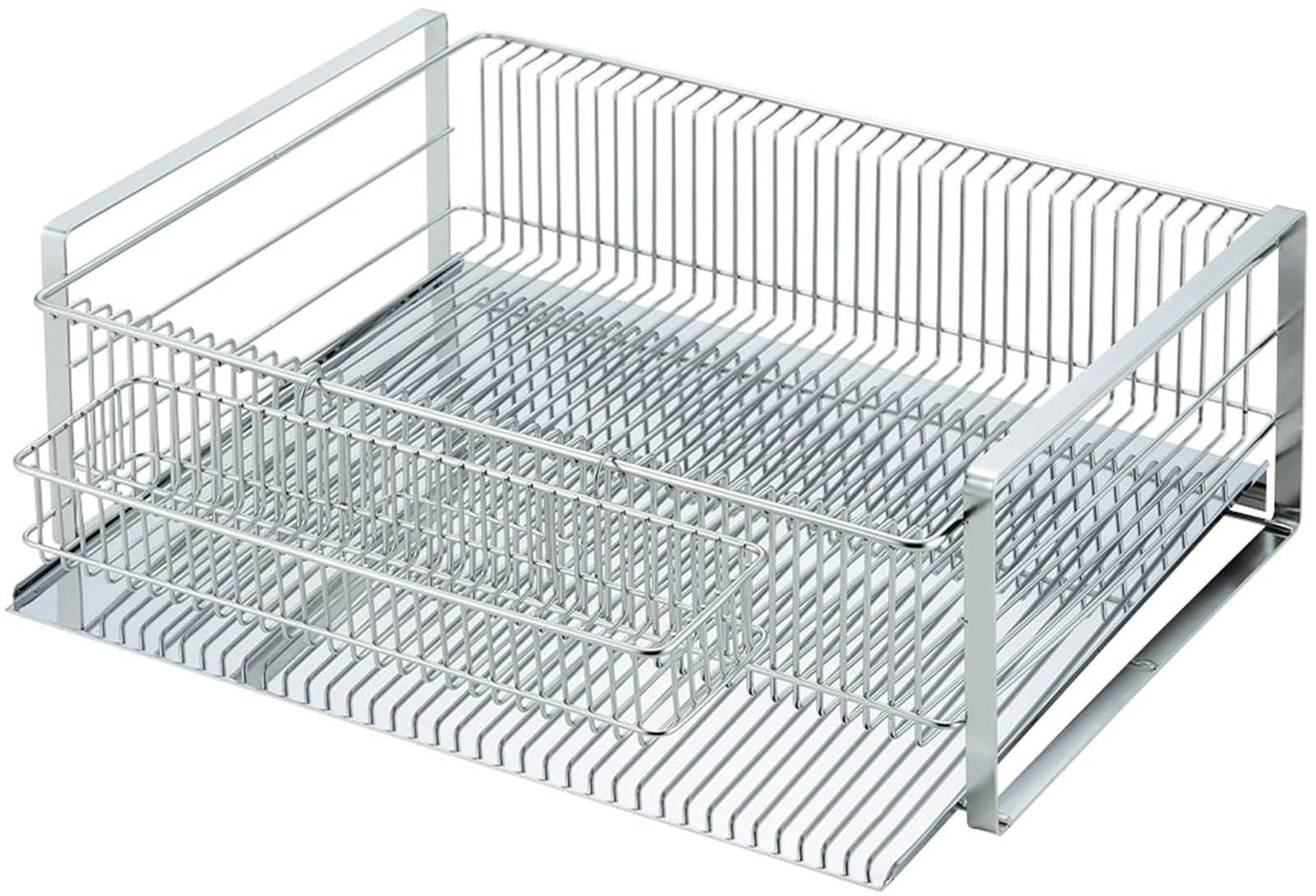 下村企販 シンプルで洗練された 水切りラック ワイド 縦置き 【日本製】 お皿が立てられる 様々な食器に対応 小物も置ける 水が流れるトレー 箸