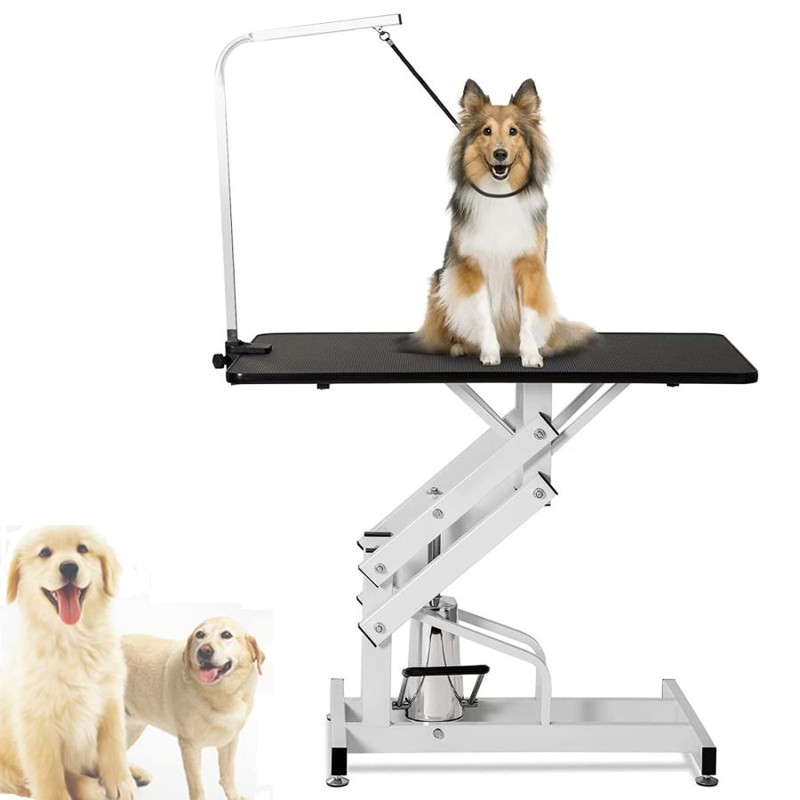 トリミングテーブル 油圧式 大型犬/中型犬/小型犬 猫/犬用グルーミングテーブル 高耐久 頑丈 ペット トリミング台 油圧昇降式テーブル 耐荷重150KG 調節可能なア