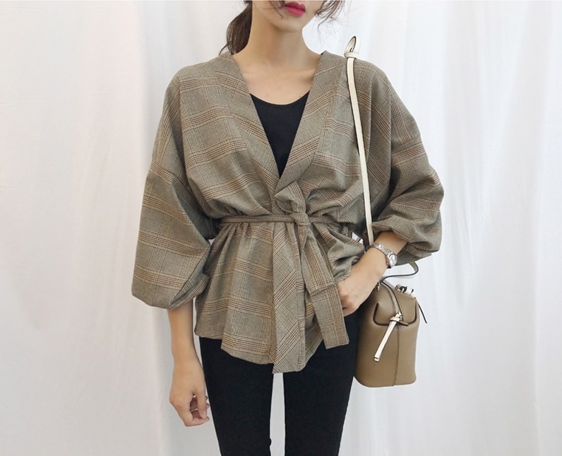 レトロレースのチェック柄カーディガンジャケット　0517