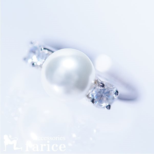 ホワイトパール&サイドキュービックジルコニアスリムサイドエレガントジュエリーリング
