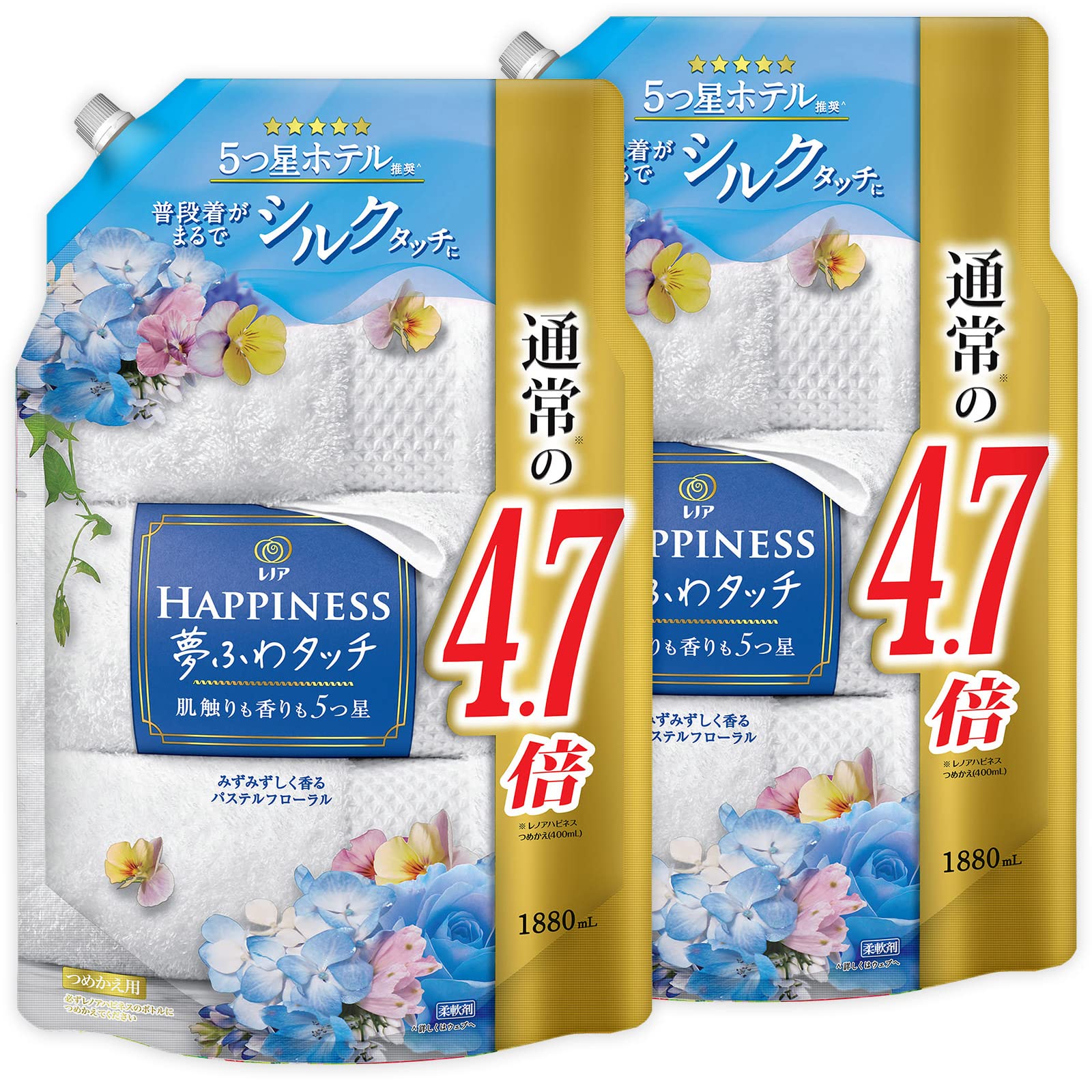 【まとめ買い】 【大容量】 レノア ハピネス 夢ふわタッチ 柔軟剤 パステルフローラル 詰め替え 1880mL × 2個
