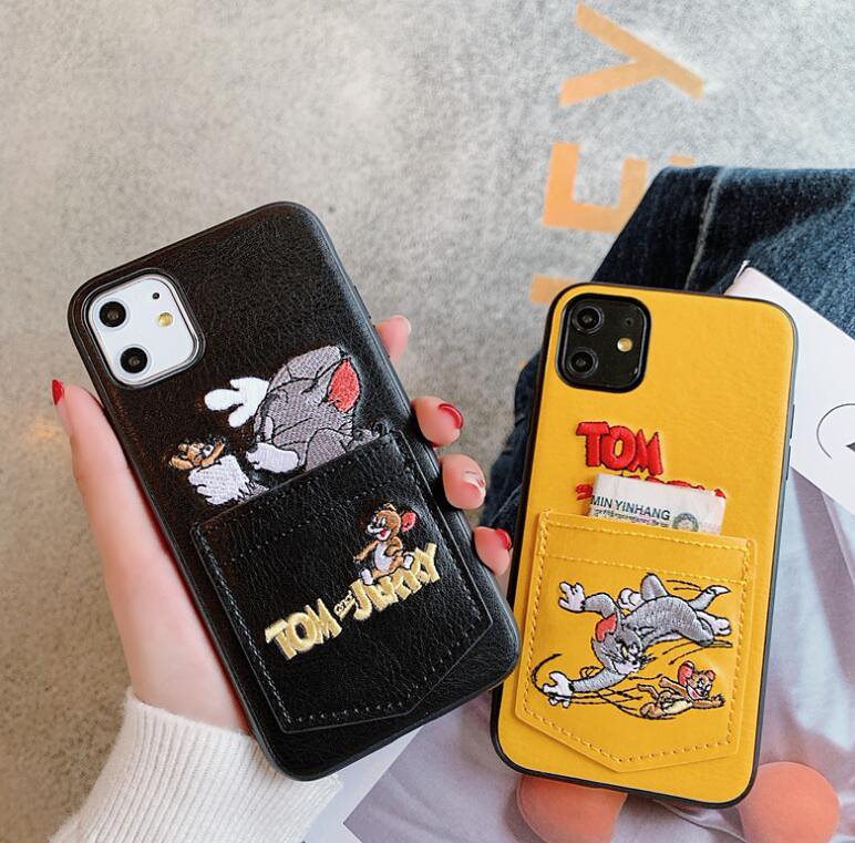 Iphoneケース カード入りポケット付き トム ジェリー ディズニー スマホケース キャラクター 保護ケース Tom Jerry 刺繡 高品質 Iphone7 Iphone12 に機種対応 일본 미국구매대행 직구 4do