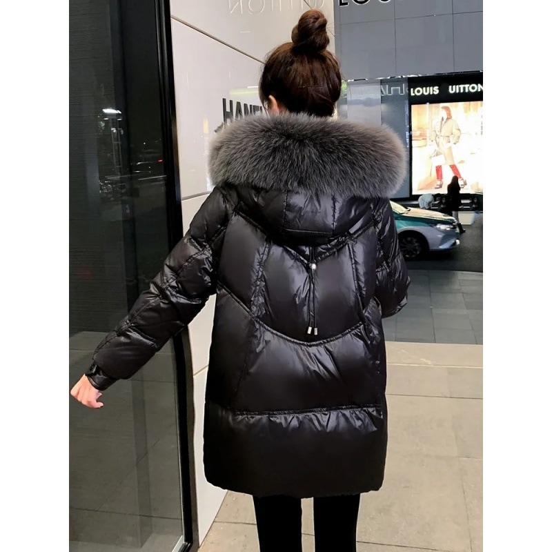 今年のダウンジャケット 冬アウター 着痩せスリム見え ダウンジャケット冬の新しい髪の襟革ジャケット肥厚ルーズな小さな韓国のファッション無料ジャケット