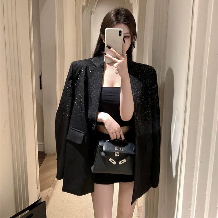 アウター ジャケット スーツジャケット レディース 長袖 襟付き ボタン 前開き キラキラ ポケット ルーズ ゆったり かわいい 大人可愛い 大人かっこいい 大人女子 オトナ 大人 おしゃれ お洒落