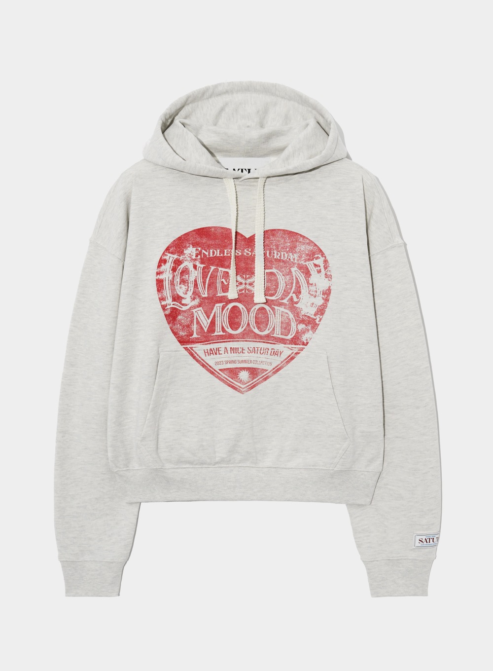 【SATUR】 SATURDAY RETRO MOOD GRAPHIC HOODIE : MELANGE IVORY