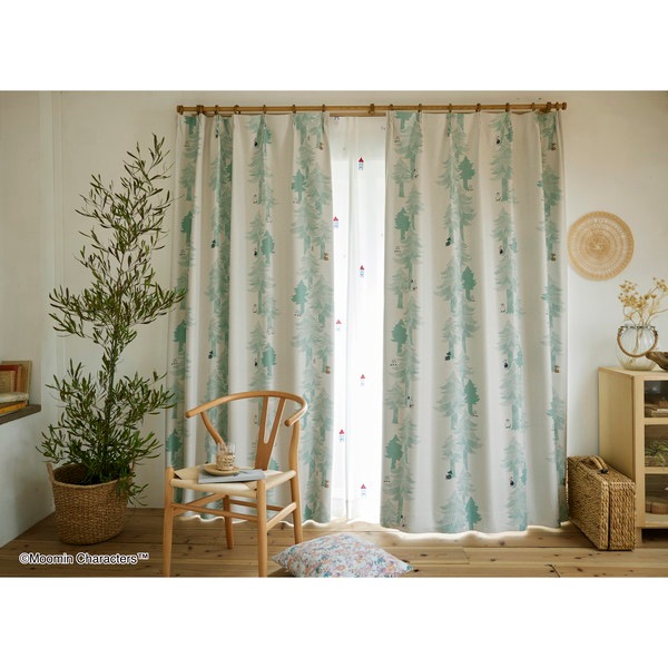 スミノエ ムーミン 遮光カーテン プート 100178cm ライトブルーグリーン メーカー直送