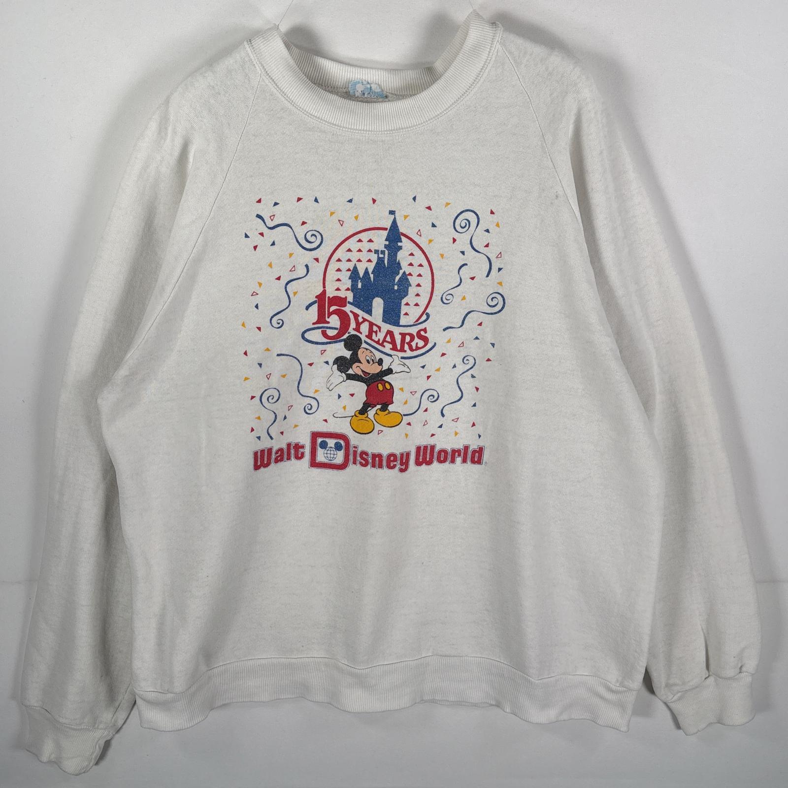 古着 スウェット ミッキーマウス クルーネック ラバープリント ラグラン ホワイト メンズ